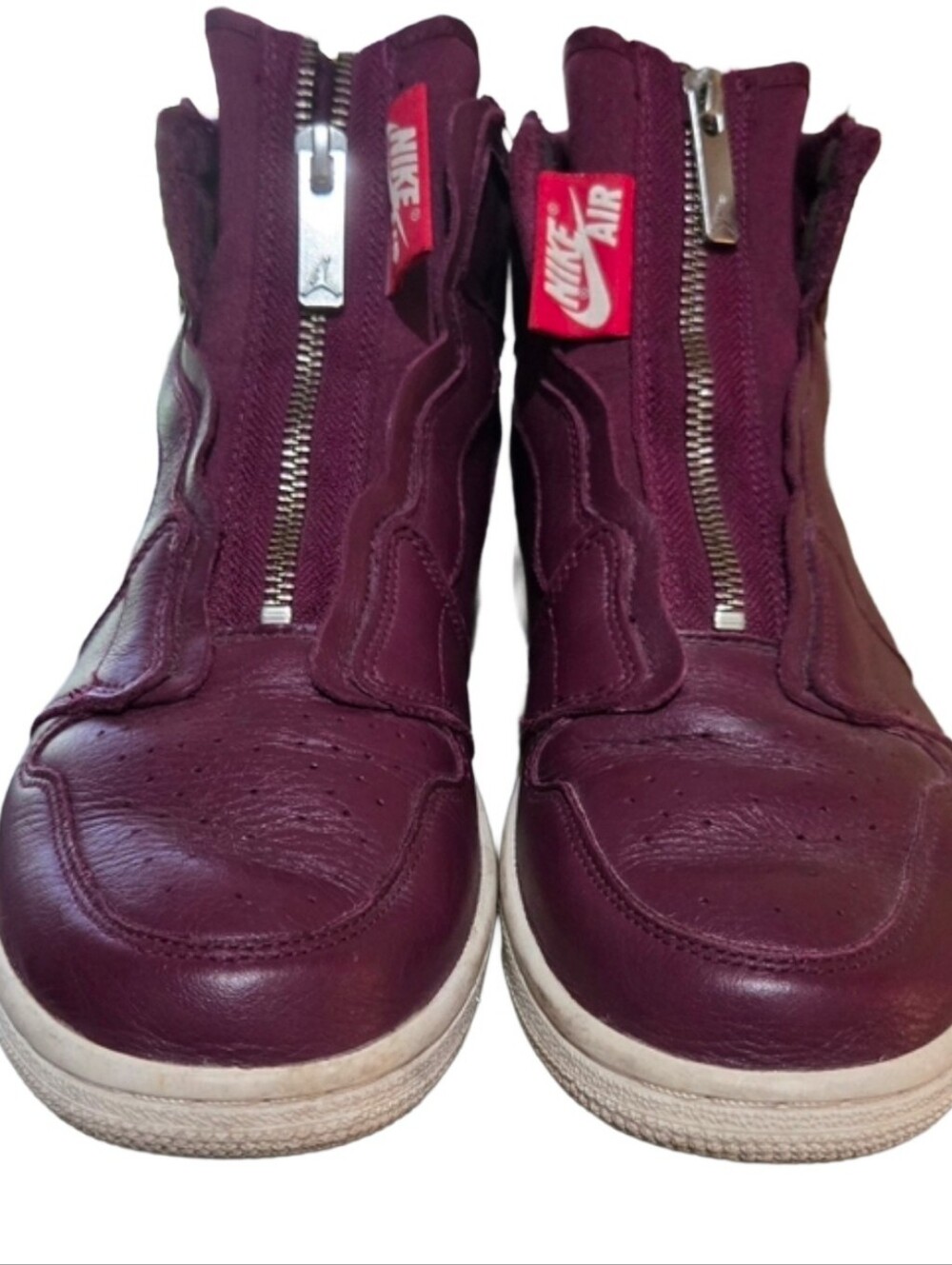Nike Air Jordan 1 High Zip Bordeaux Burgundy Leather Sneakers Women's US 8.5